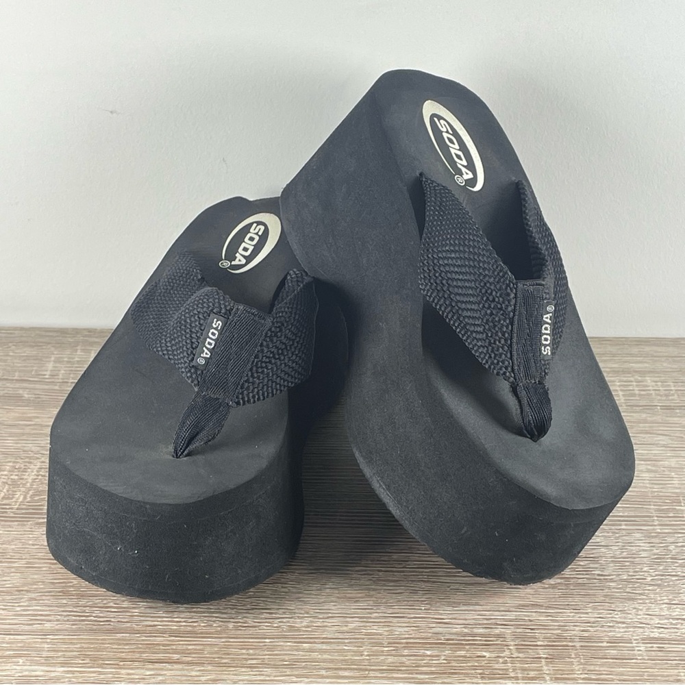 Y2K Original Soda Chunky Platform Flip Flops Wedge Thong Sandals - Size 8 - Picture 4 of 5